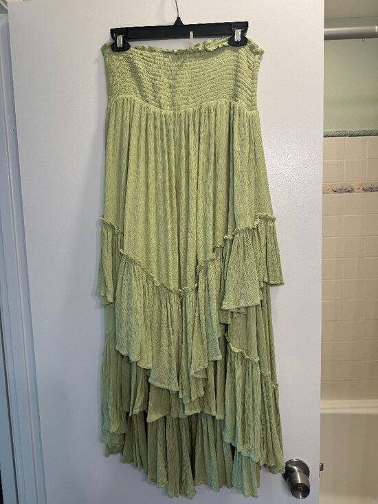 Free People Dresses & Skirts - Free People Sage Green Cascading Ruffle Boho Maxi Skirt Size M